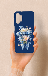 Samsung A32 Uyumlu Mavi Kurdeleli Çiçek Desenli Silikon Kılıf