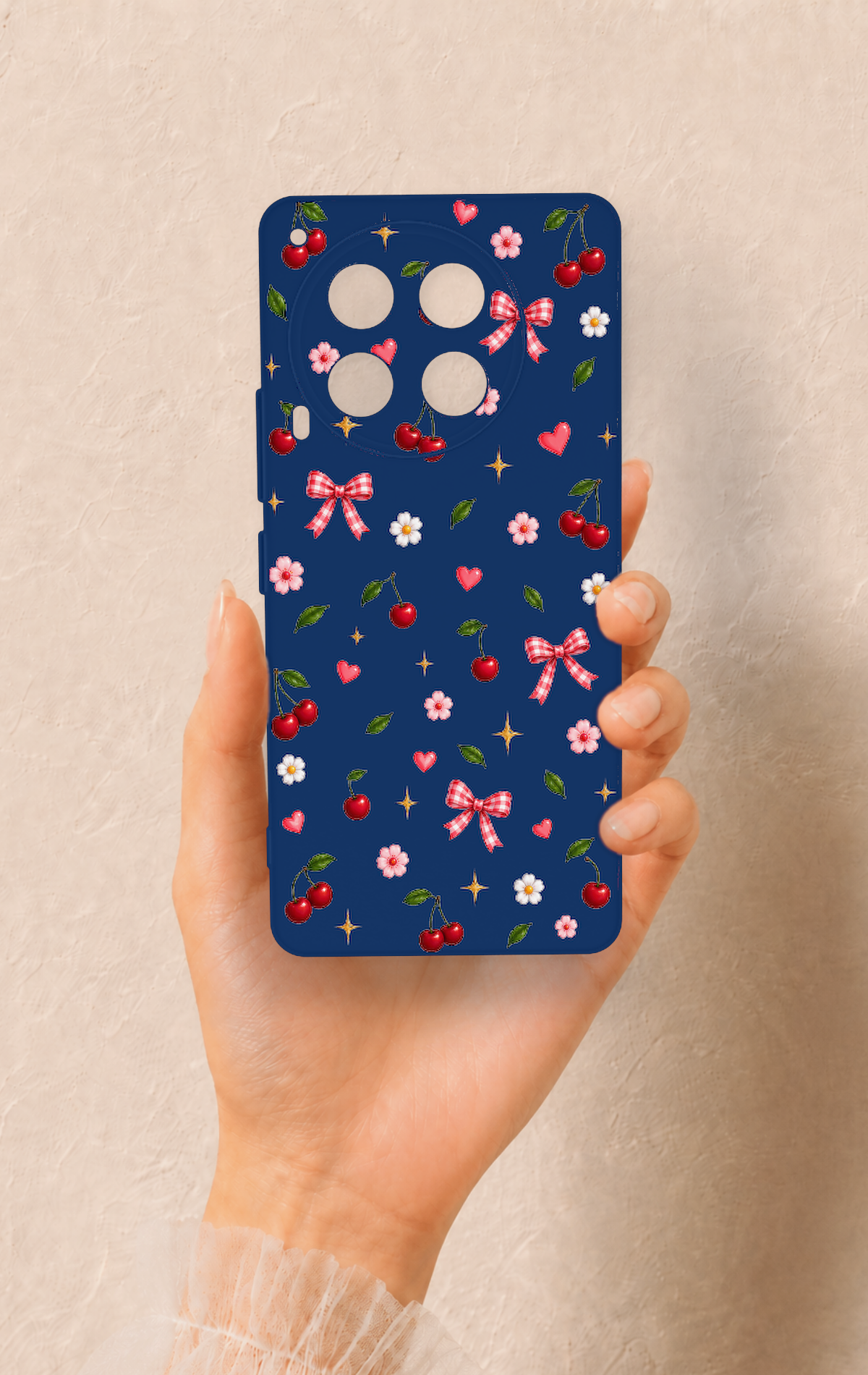 Tecno Camon 30 Uyumlu Çiçek Kiraz Fiyonk Desenli Silikon Kılıf