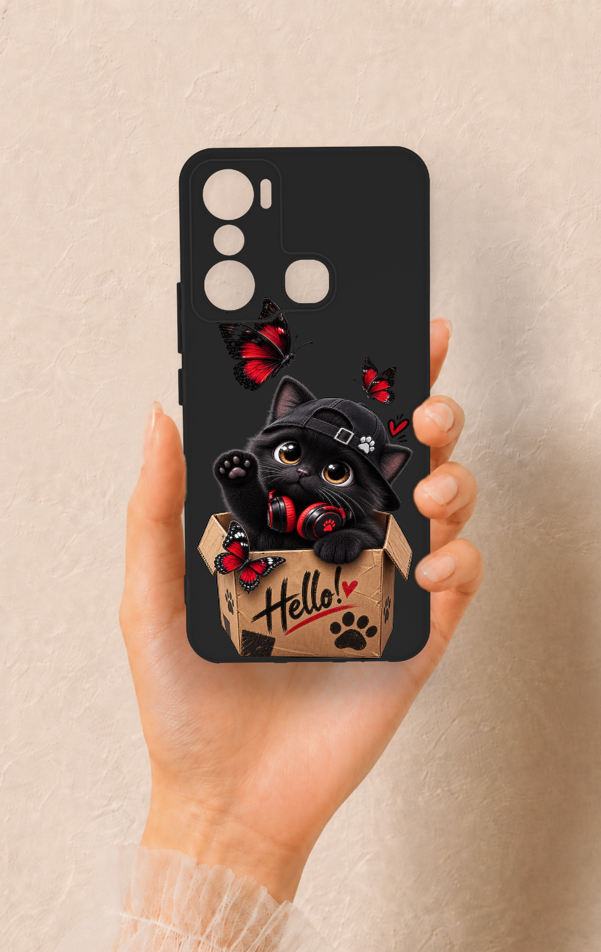 İnfinix Hot 20i Uyumlu Hello Cat Desenli Silikon Kılıf