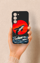 Samsung S23 Uyumlu Kırmızı Güneş Balina Desenli Silikon Kılıf