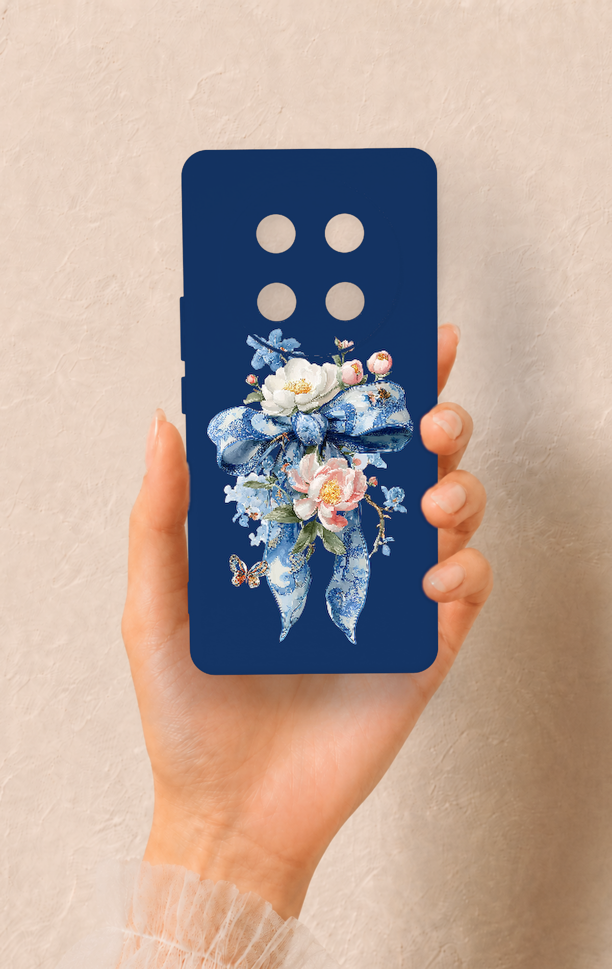Honor Magic 7 Lite 5G Uyumlu Mavi Kurdeleli Çiçek Desenli Silikon Kılıf