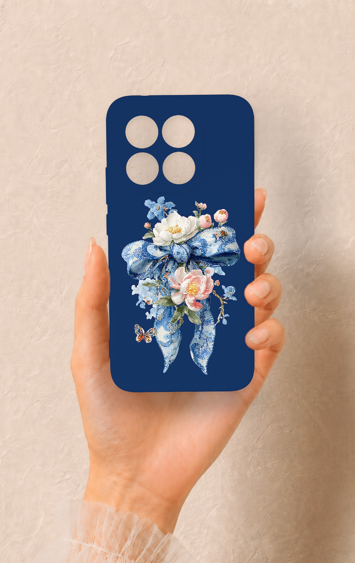 Mi 15T 5G Uyumlu Mavi Kurdeleli Çiçek Desenli Silikon Kılıf