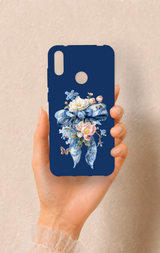 Huawei Y7 2019 Uyumlu Mavi Kurdeleli Çiçek Desenli Silikon Kılıf