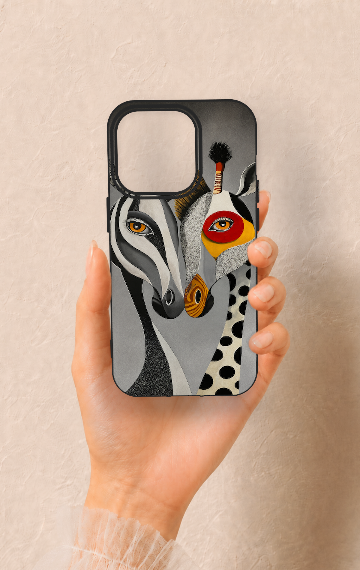 iPhone 14 Pro Uyumlu Zebra ve Zürafa Desenli Silikon Kılıf