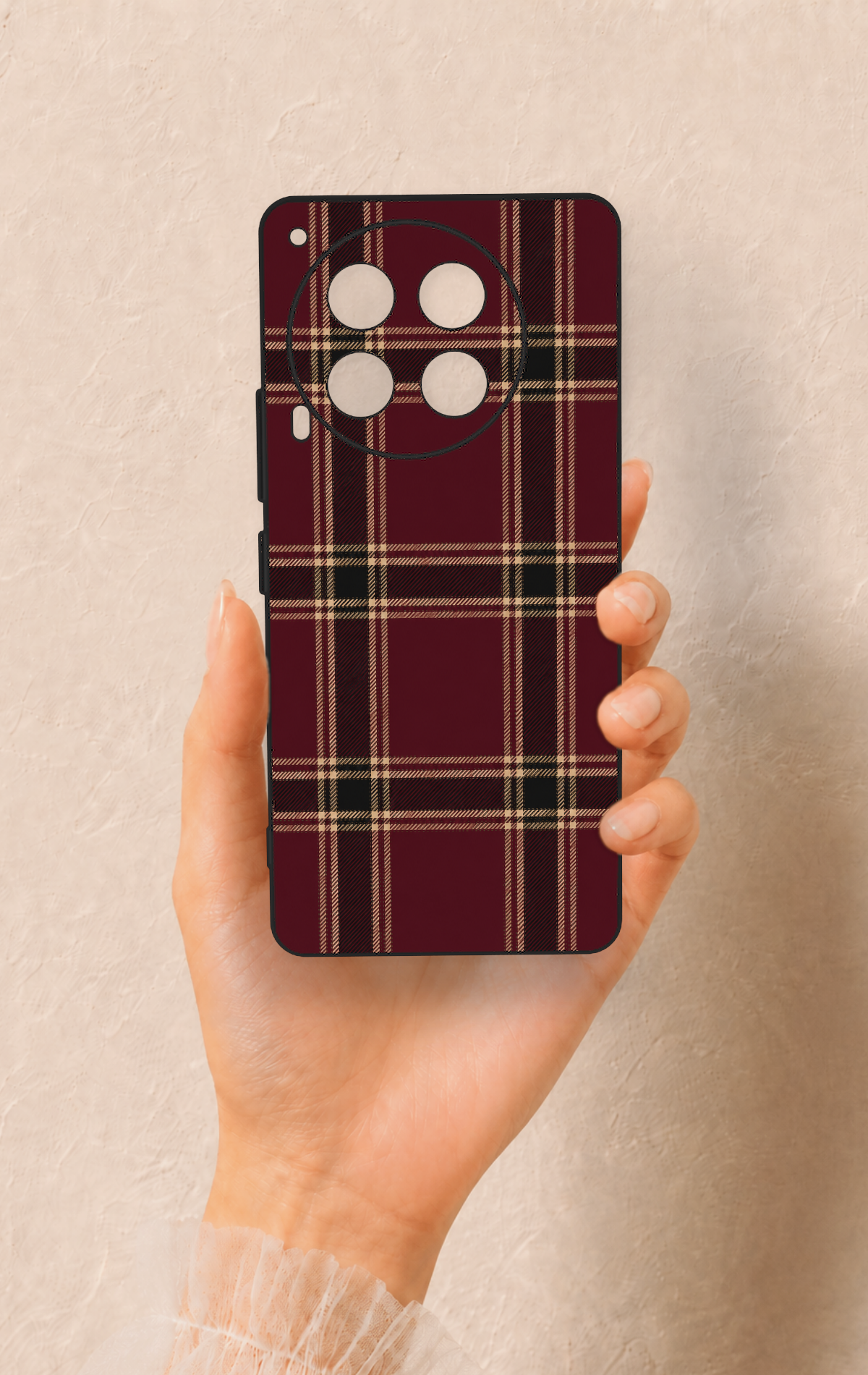 Tecno Camon 30 Uyumlu Bordo Siyah Ekose Desenli Silikon Kılıf