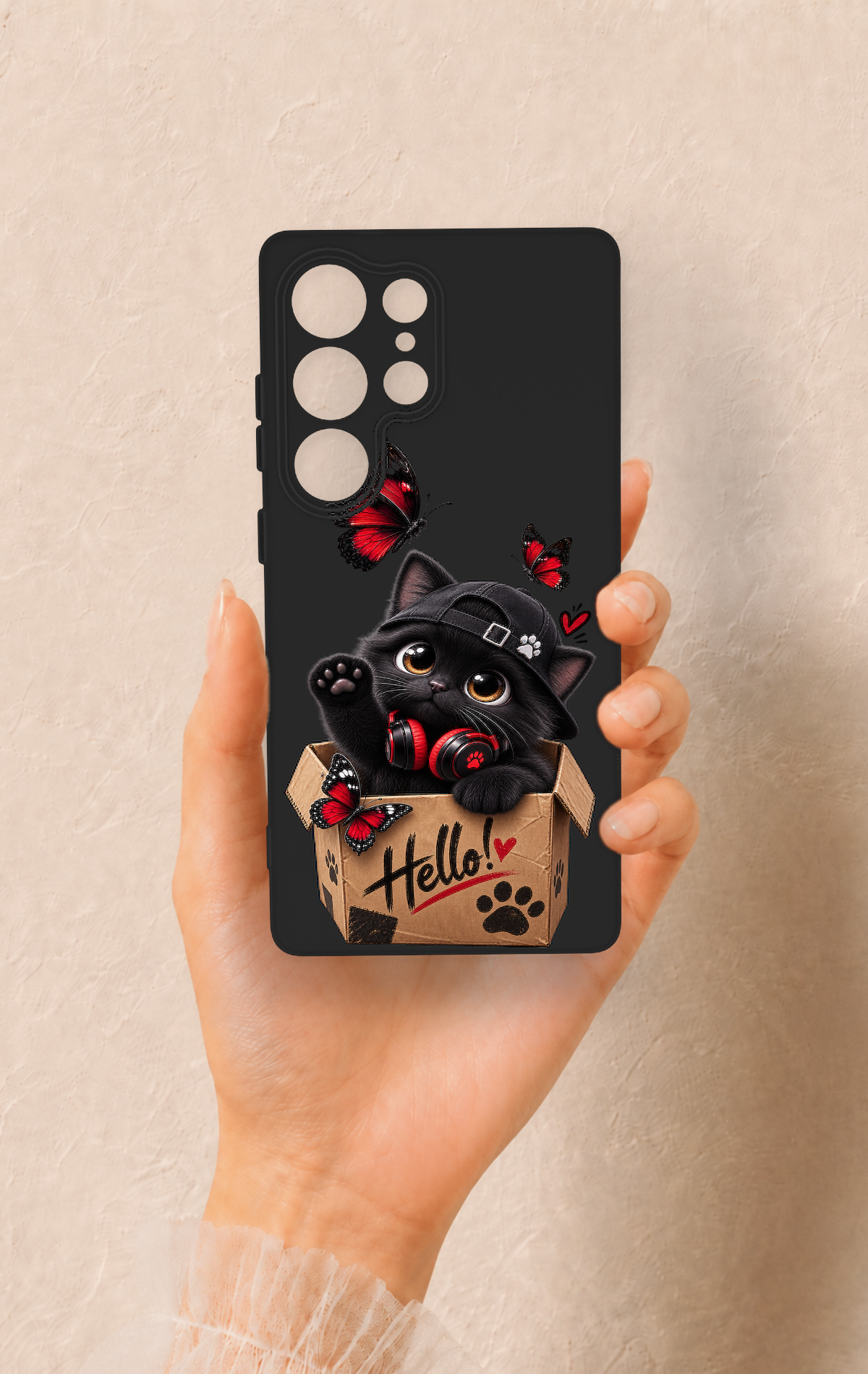 Samsung S25 Ultra Uyumlu Hello Cat Desenli Silikon Kılıf