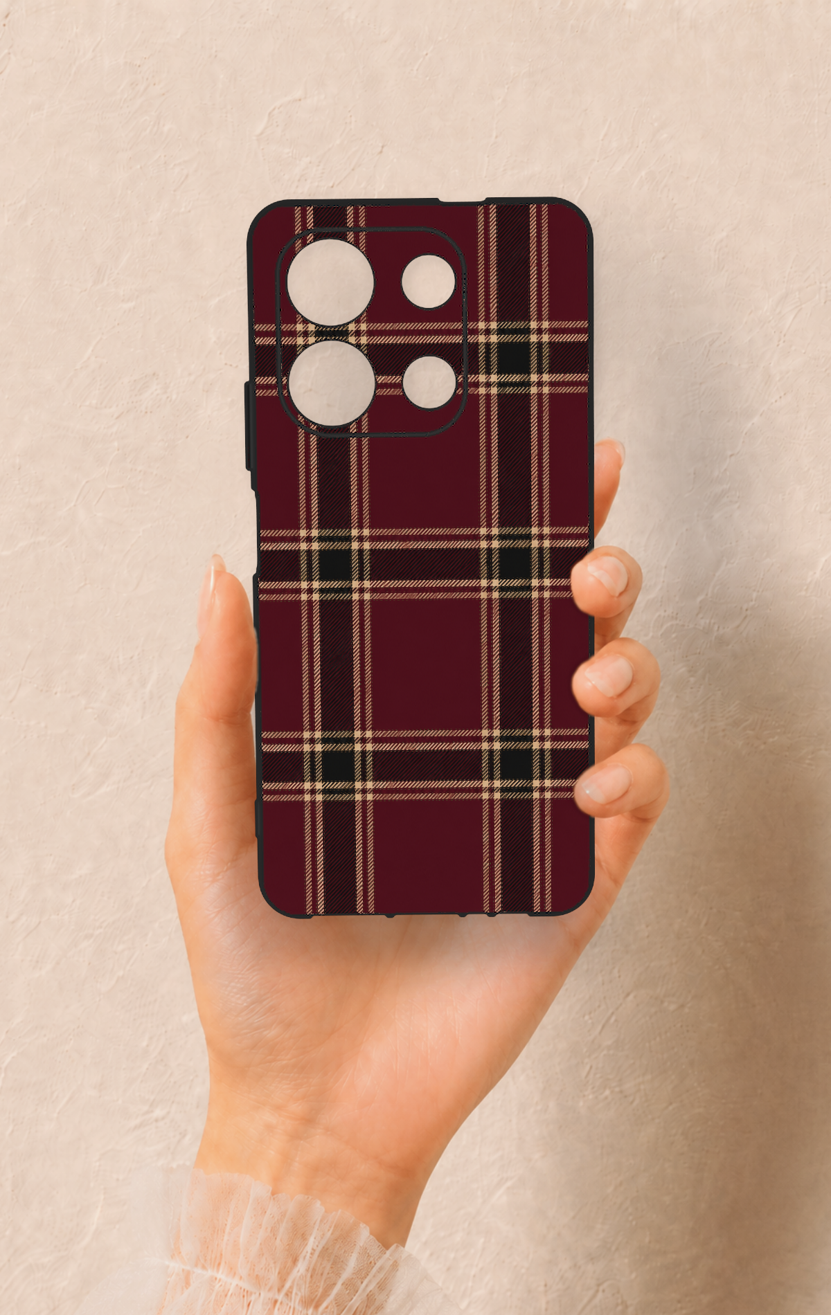 İnfinix Note 30 Uyumlu Bordo Siyah Ekose Desenli Silikon Kılıf