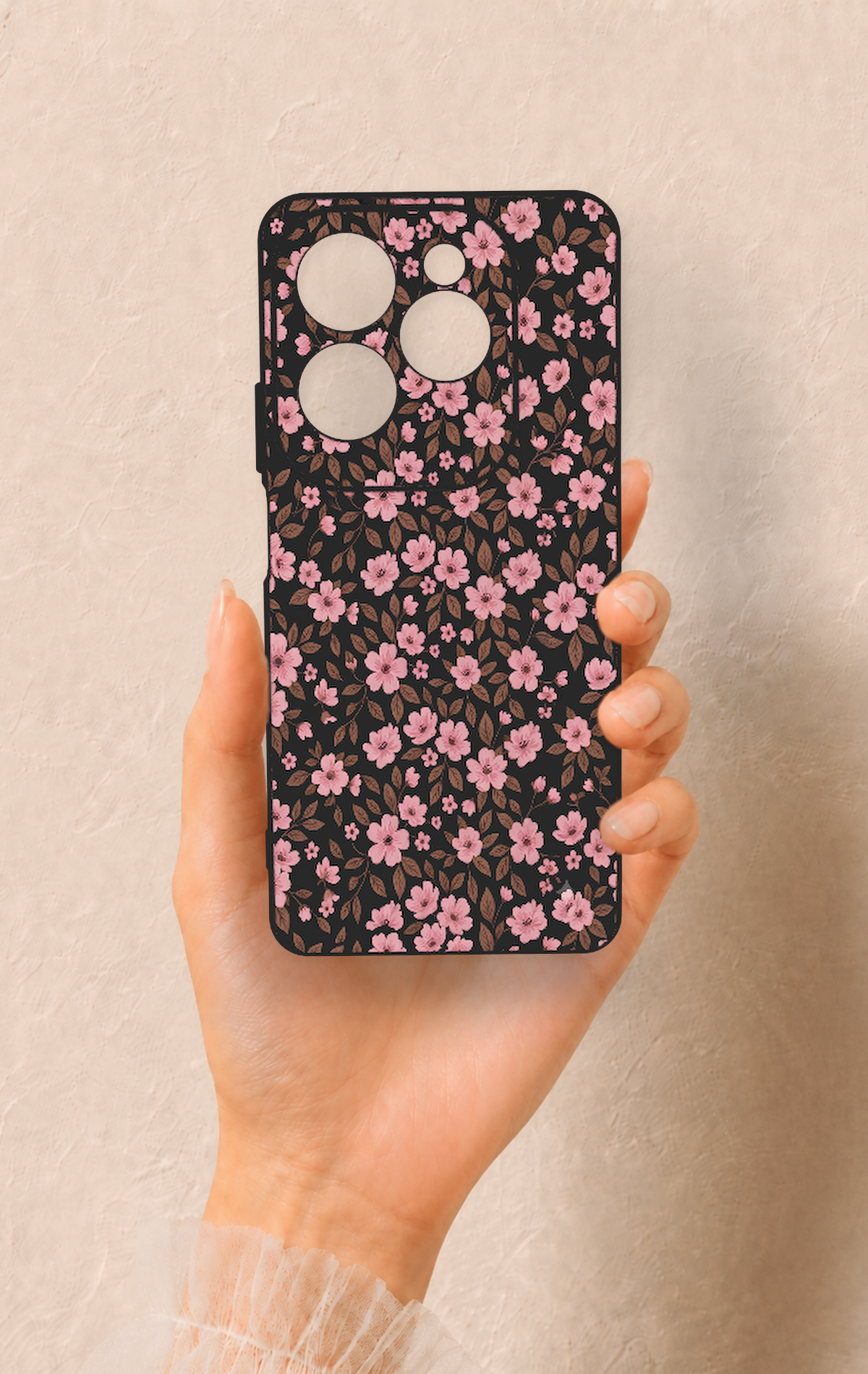 İnfinix Hot 40 Pro Uyumlu Mini Pembe Çiçek Desenli Silikon Kılıf