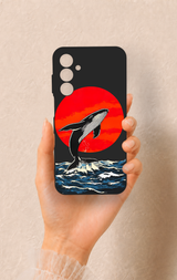 Samsung A25 Uyumlu Kırmızı Güneş Balina Desenli Silikon Kılıf