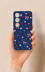 Vivo V40 Lite 5G Uyumlu Çiçek Kiraz Fiyonk Desenli Silikon Kılıf