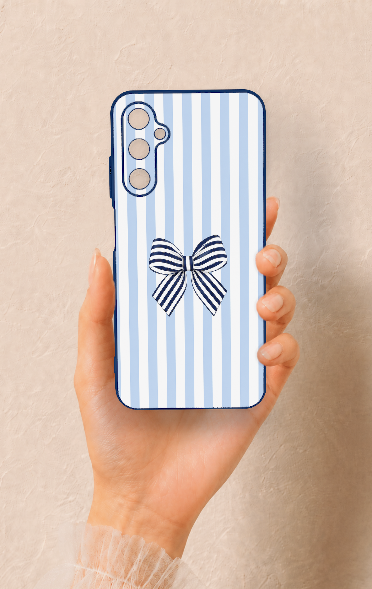 Samsung A05s Uyumlu Mavi Beyaz Kurdele Desenli Silikon Kılıf