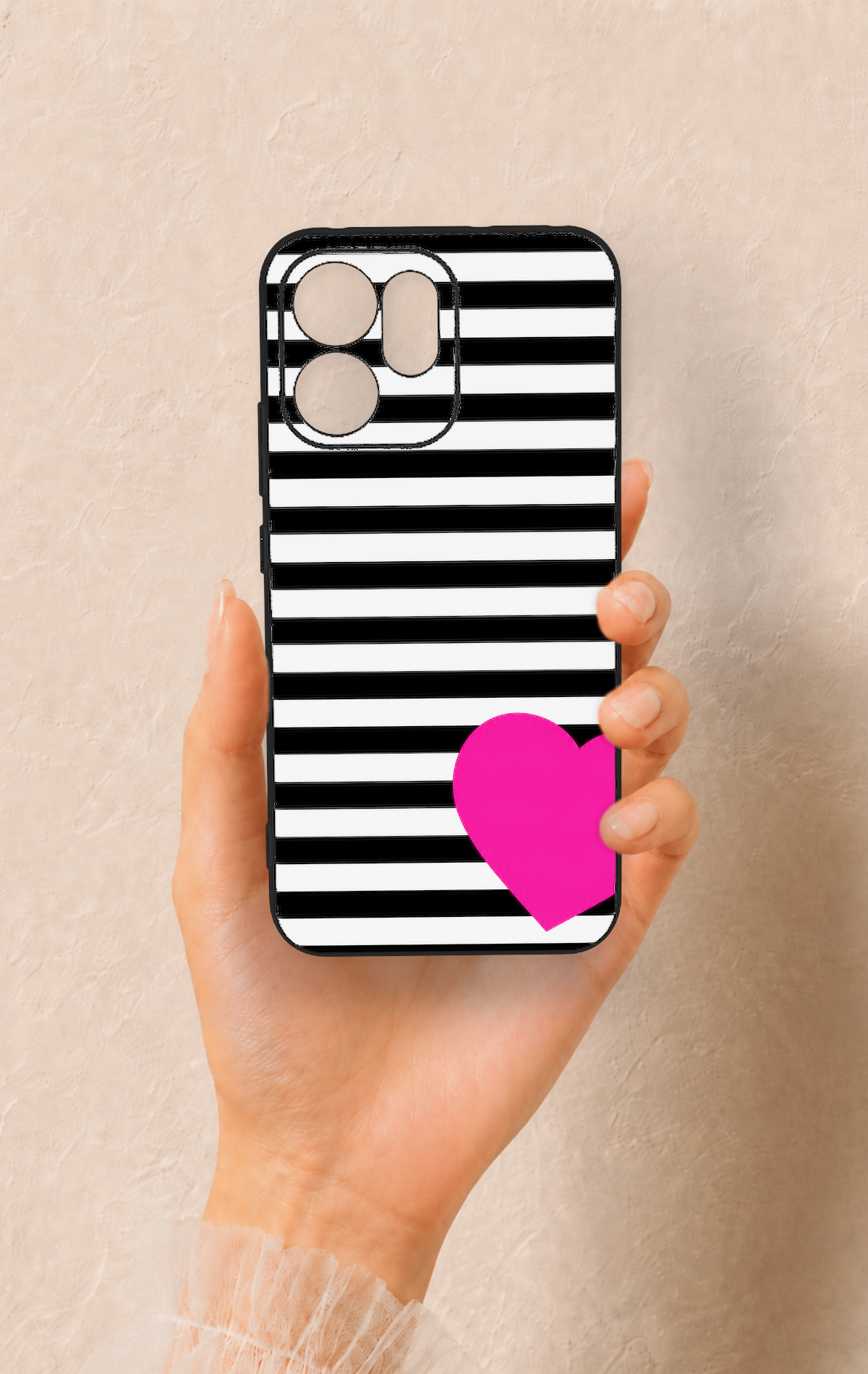 Oppo Reno 14F Uyumlu Çizgili Kalp Desenli Silikon Kılıf