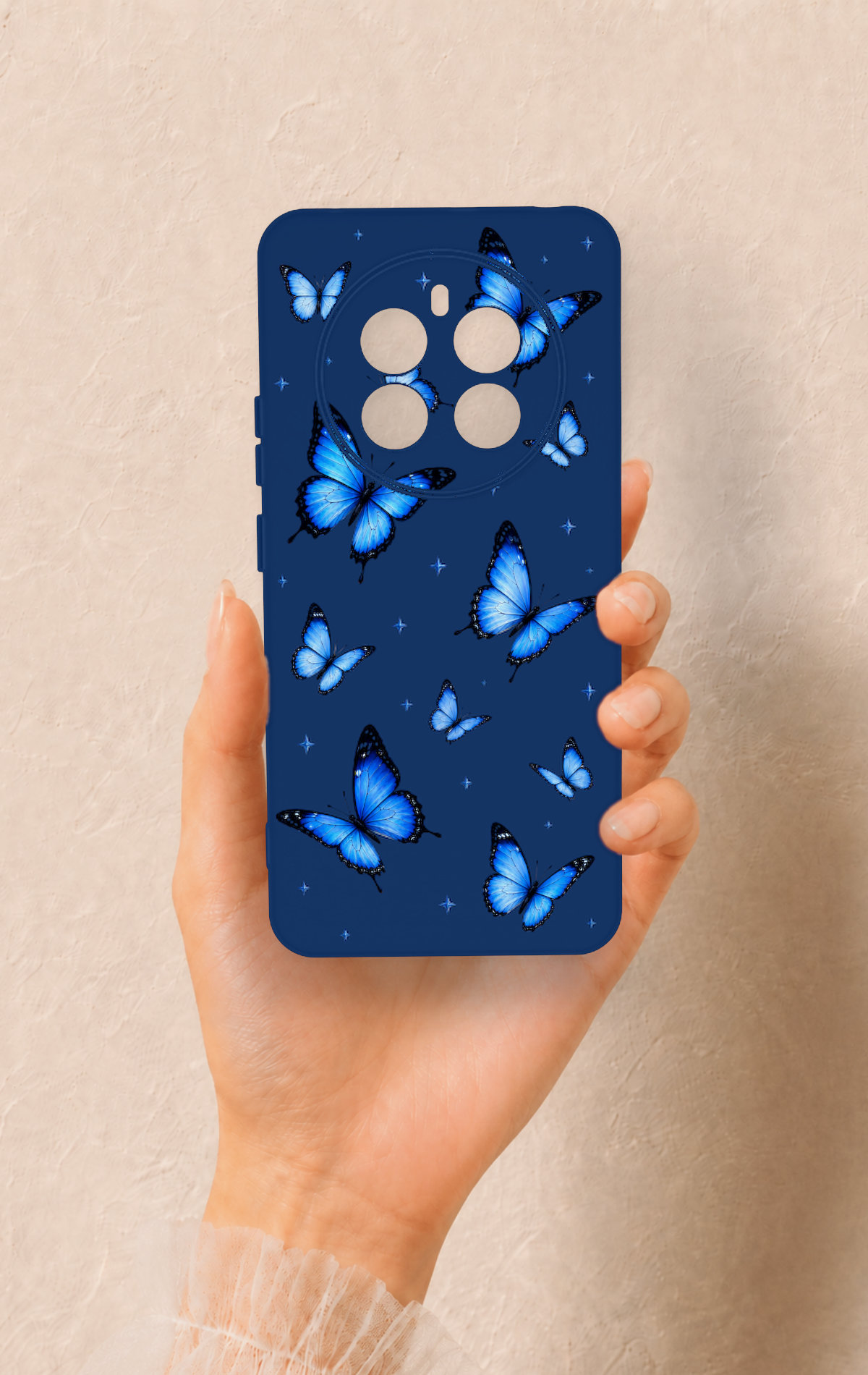 Realme 12 4G Uyumlu Parlak Mavi Kelebek Desenli Silikon Kılıf