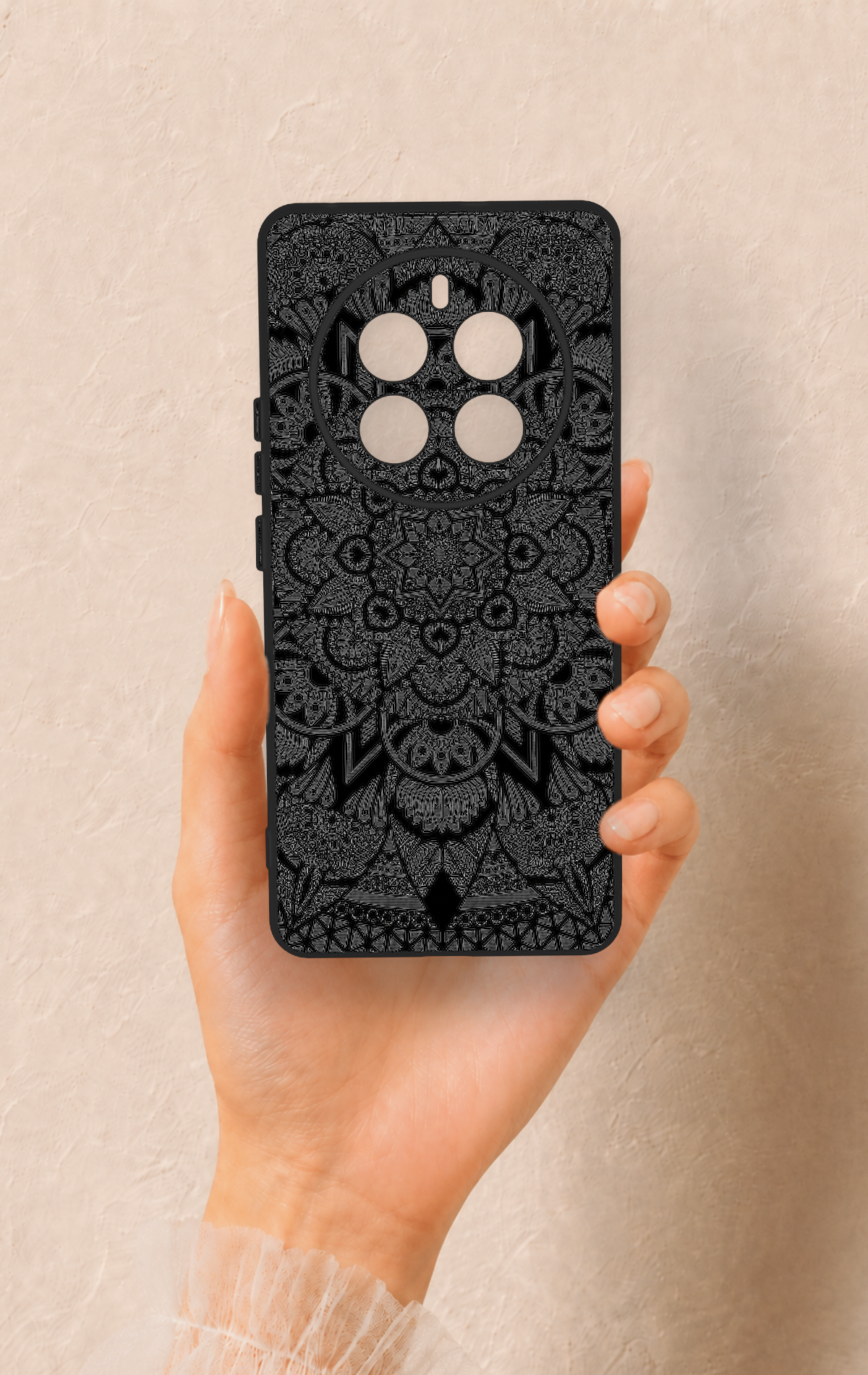 Realme 12 Pro Uyumlu Siyah Beyaz Mandala Desenli Silikon Kılıf