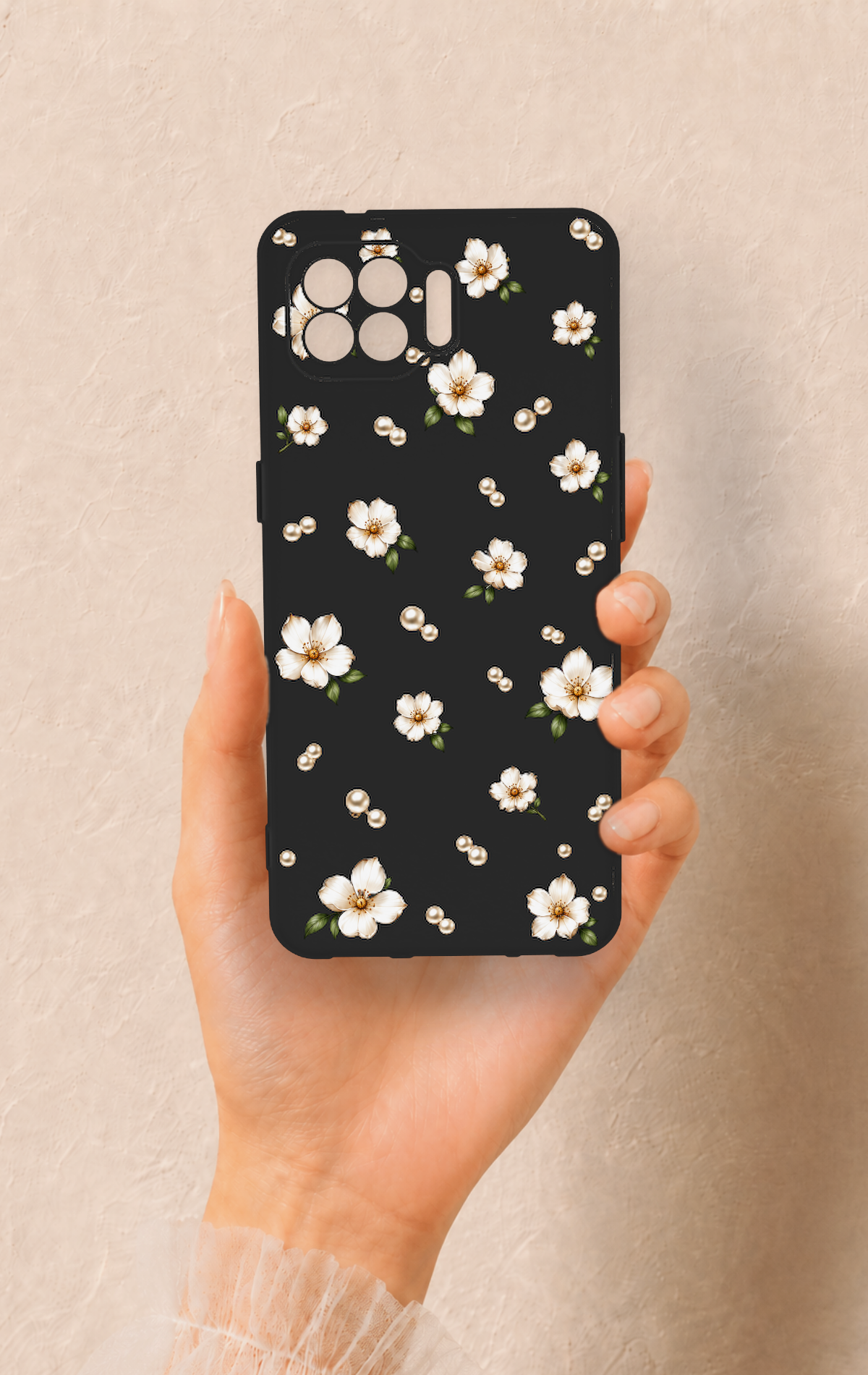 Oppo Reno 4 Lite Uyumlu İnci Papatya Desenli Silikon Kılıf