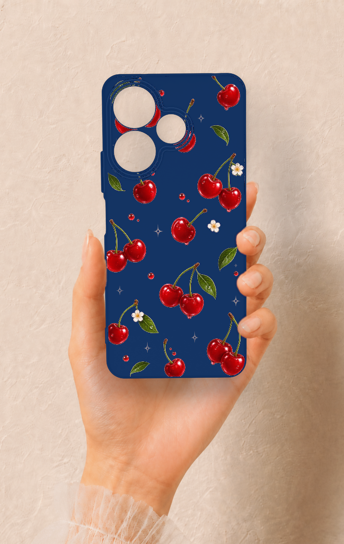 Redmi 13 4G Uyumlu Kiraz Papatya Desenli Silikon Kılıf