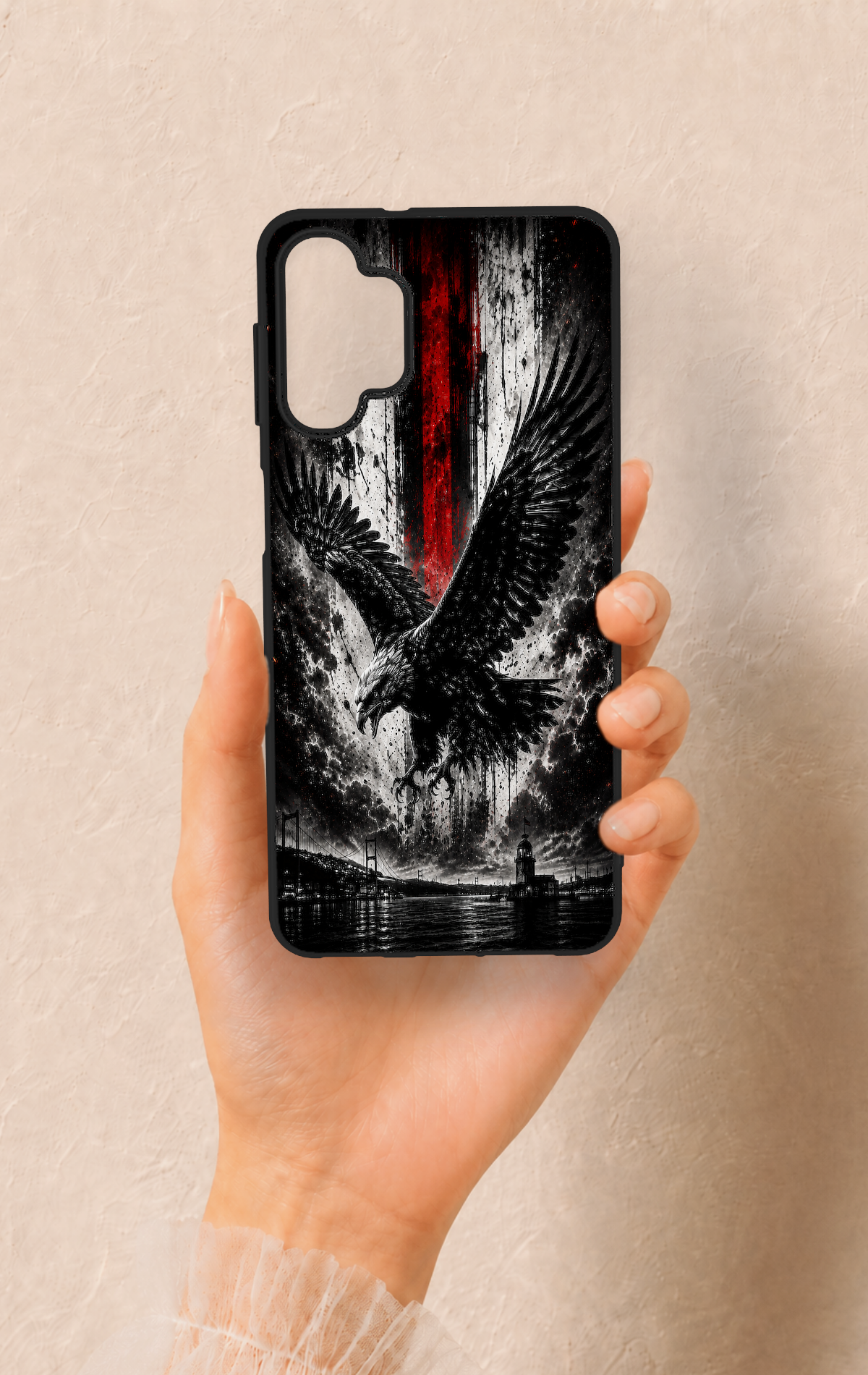 Samsung A32 Uyumlu Kara Kartal Desenli Silikon Kılıf