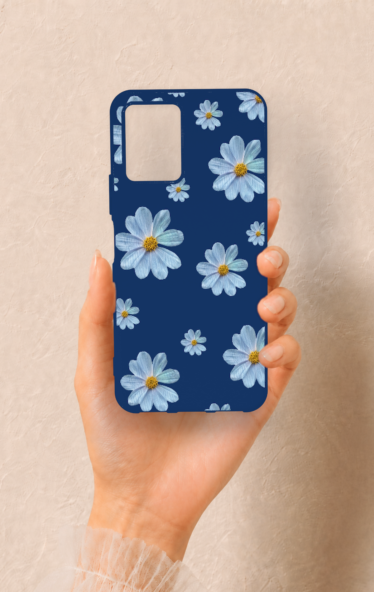 Vivo Y33S Uyumlu Mavi Papatya Desenli Silikon Kılıf