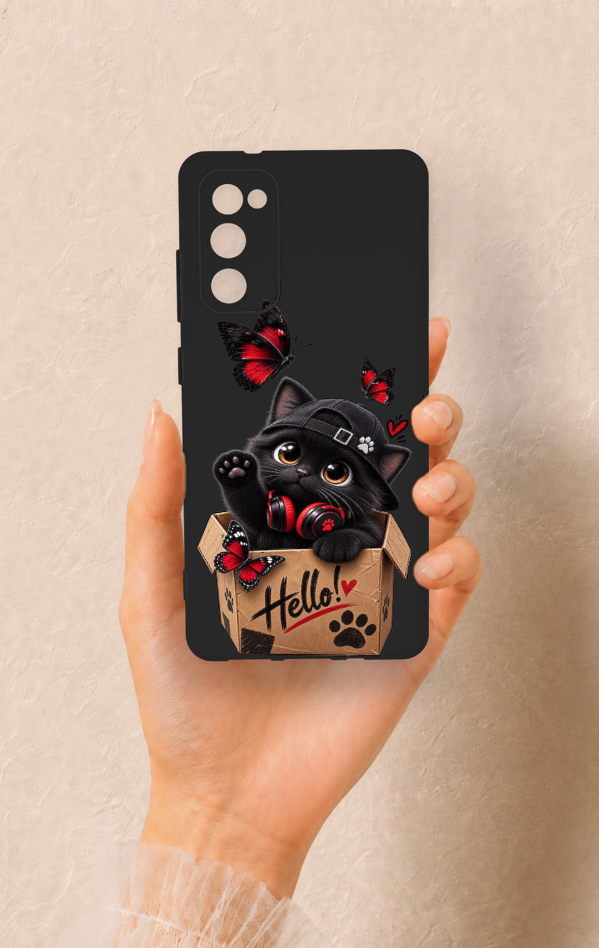 Samsung S20Fe Uyumlu Hello Cat Desenli Silikon Kılıf