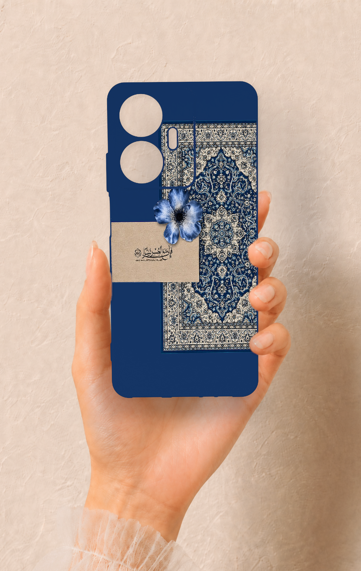 Realme C55 Uyumlu Mavi Etnik Halı Desenli Silikon Kılıf