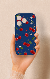 iPhone 17 Pro Uyumlu Kiraz Papatya Desenli Silikon Kılıf