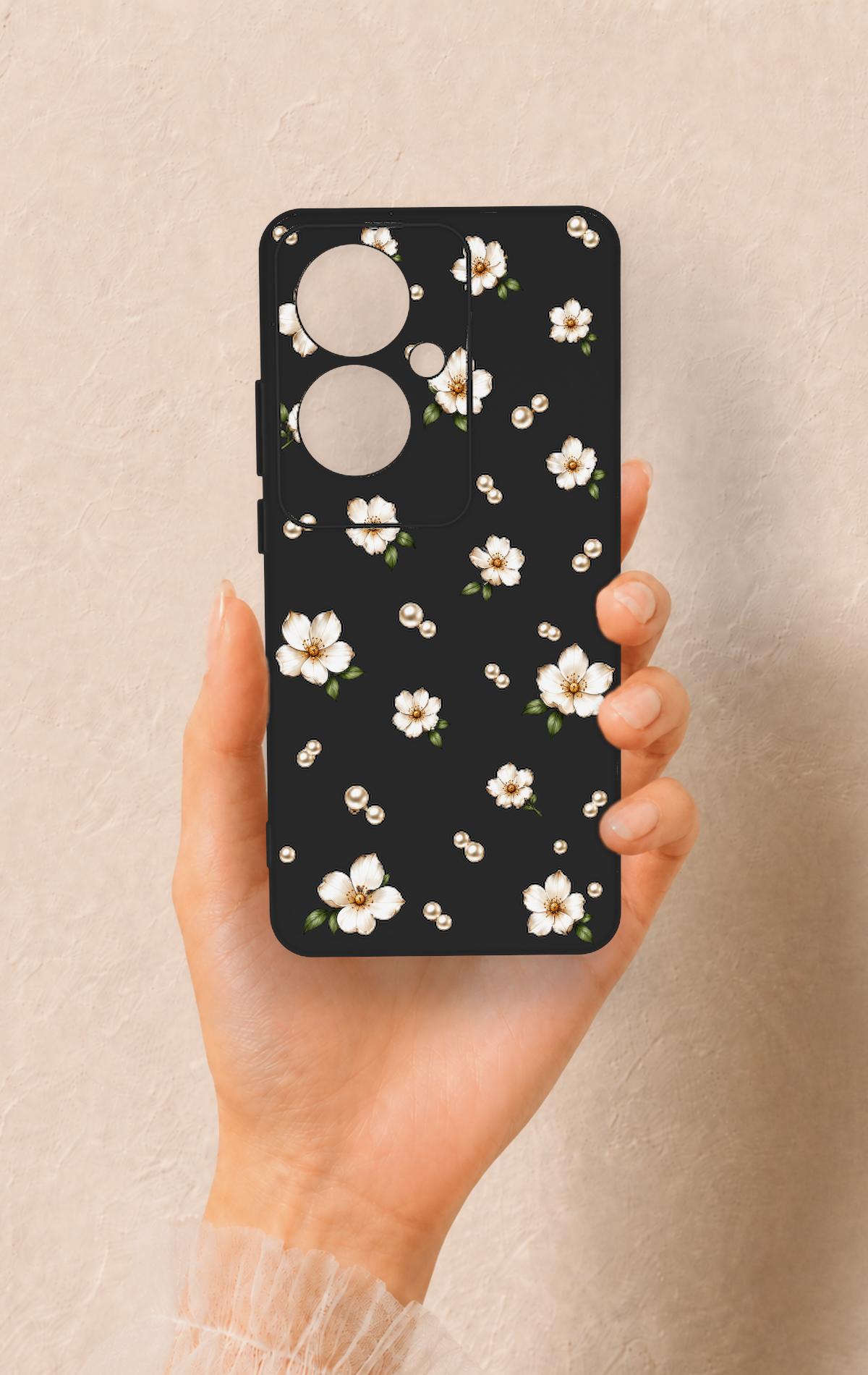 Oppo Reno 11F Uyumlu İnci Papatya Desenli Silikon Kılıf