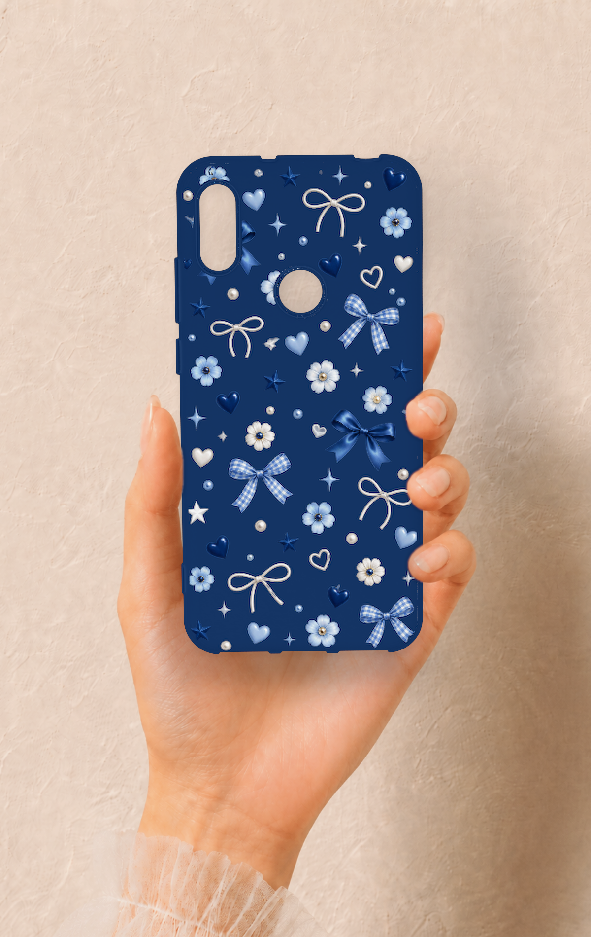 Huawei Y6 2019 Uyumlu Mavi Papatya Fiyonk Desenli Silikon Kılıf
