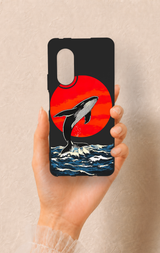 Huawei Nova 9Se Uyumlu Kırmızı Güneş Balina Desenli Silikon Kılıf