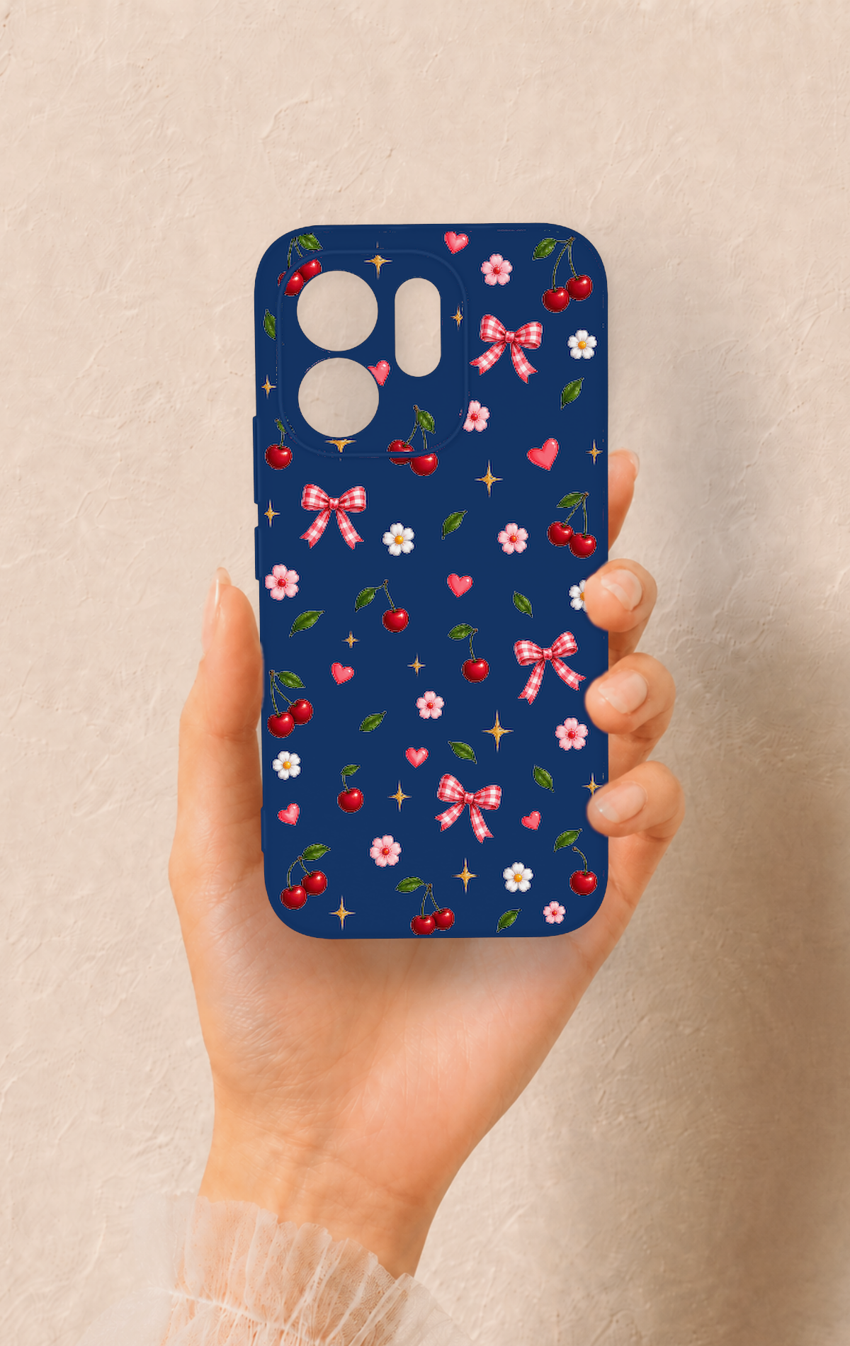 Vivo V70 5G Uyumlu Çiçek Kiraz Fiyonk Desenli Silikon Kılıf