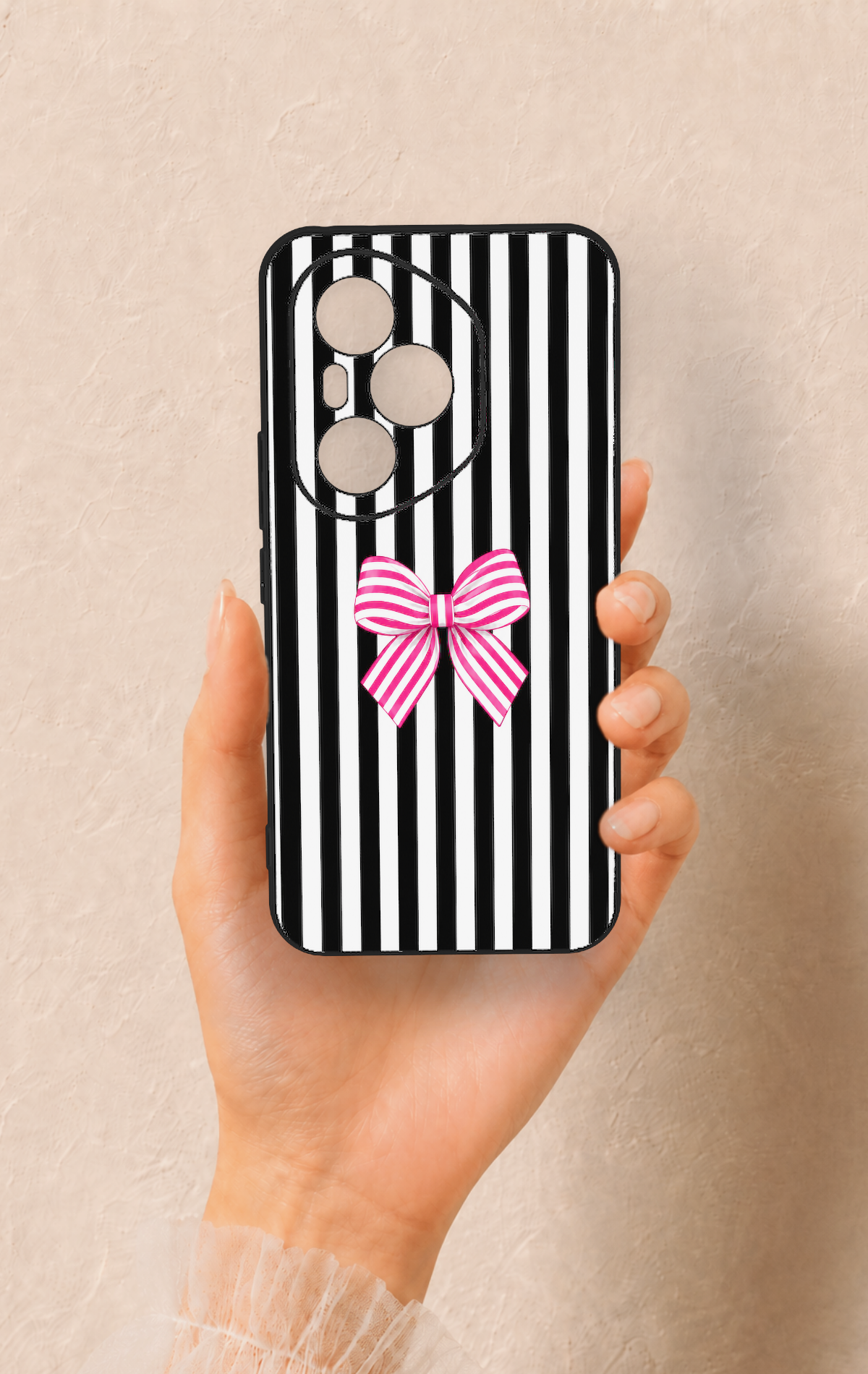 Honor 400 Pro Uyumlu Pembe Beyaz Kurdele Desenli Silikon Kılıf