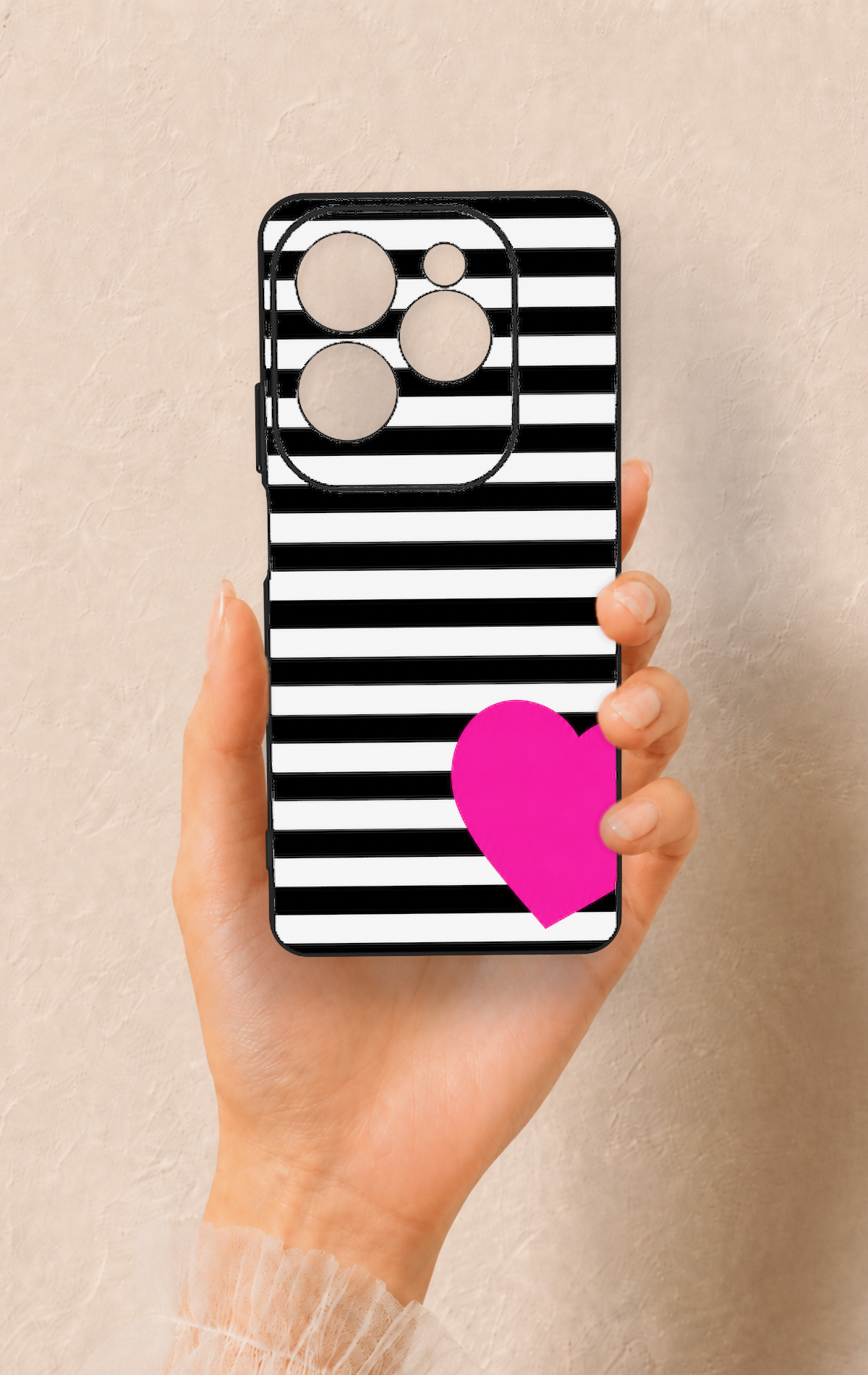 İnfinix Hot 40 Pro Uyumlu Çizgili Kalp Desenli Silikon Kılıf