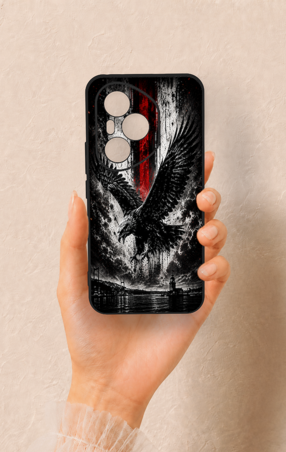 Honor 400 Pro Uyumlu Kara Kartal Desenli Silikon Kılıf
