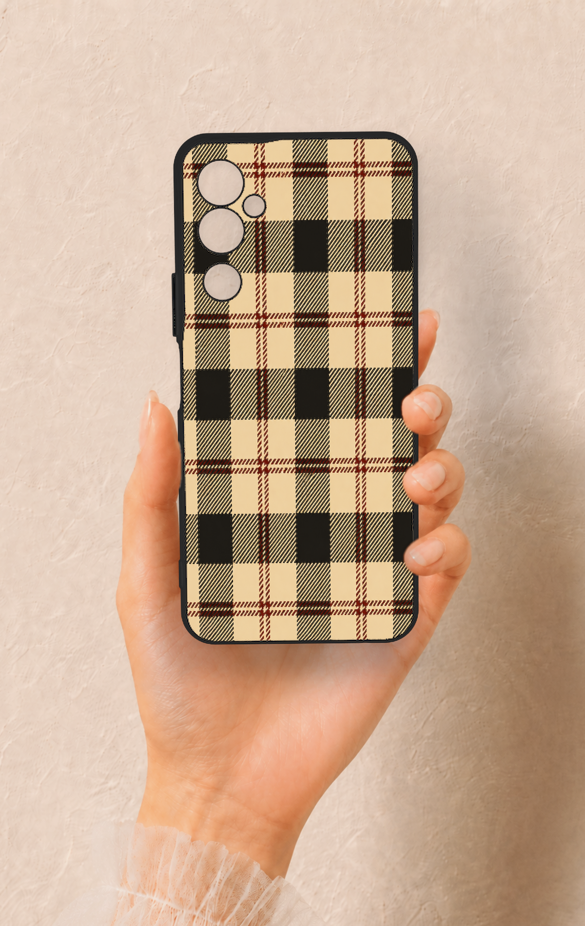 Tecno Pova Neo 2 Uyumlu Krem Ekose Desenli Silikon Kılıf