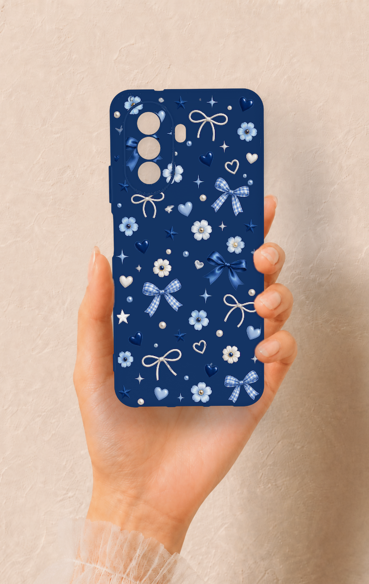 Huawei Nova Y70 Uyumlu Mavi Papatya Fiyonk Desenli Silikon Kılıf
