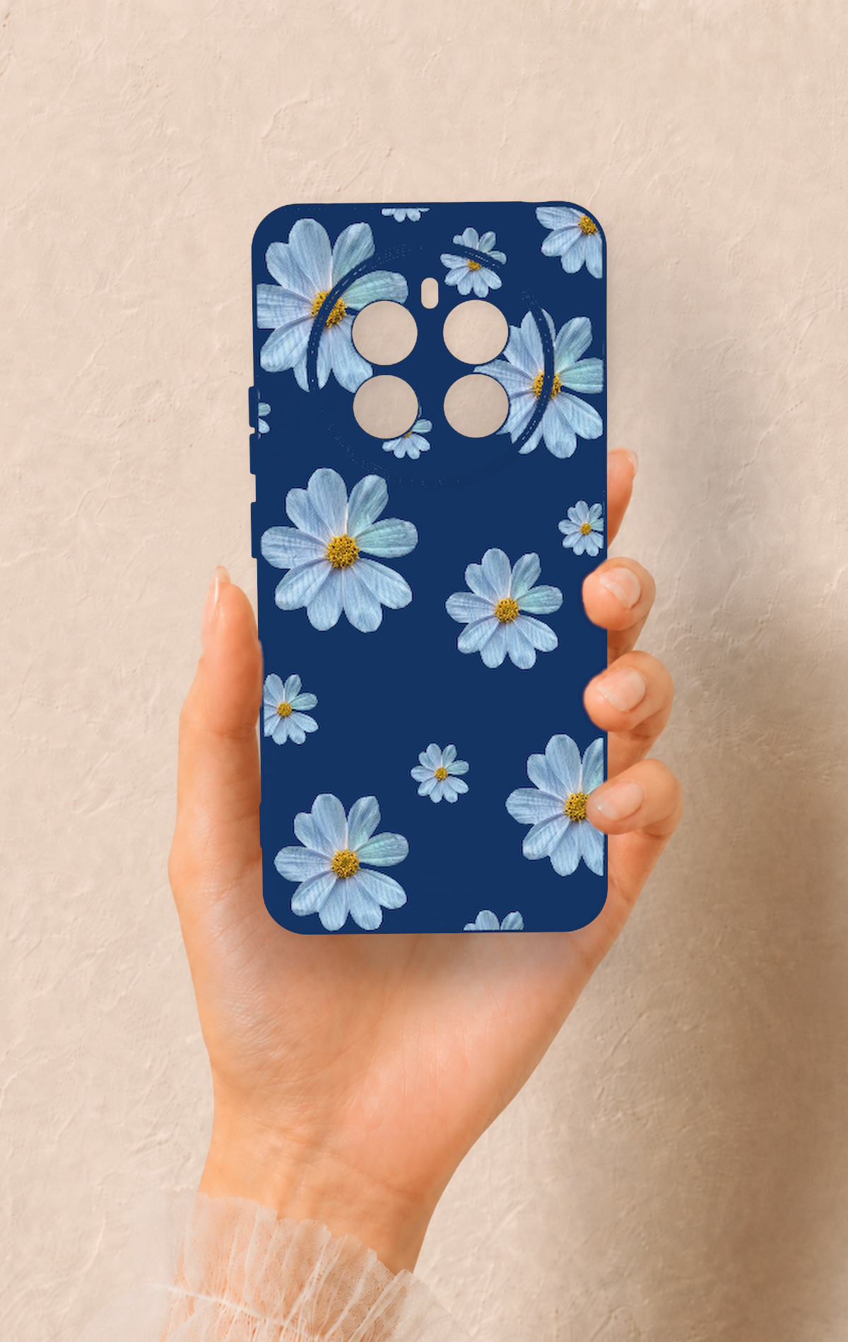 Realme 12 4G Uyumlu Mavi Papatya Desenli Silikon Kılıf