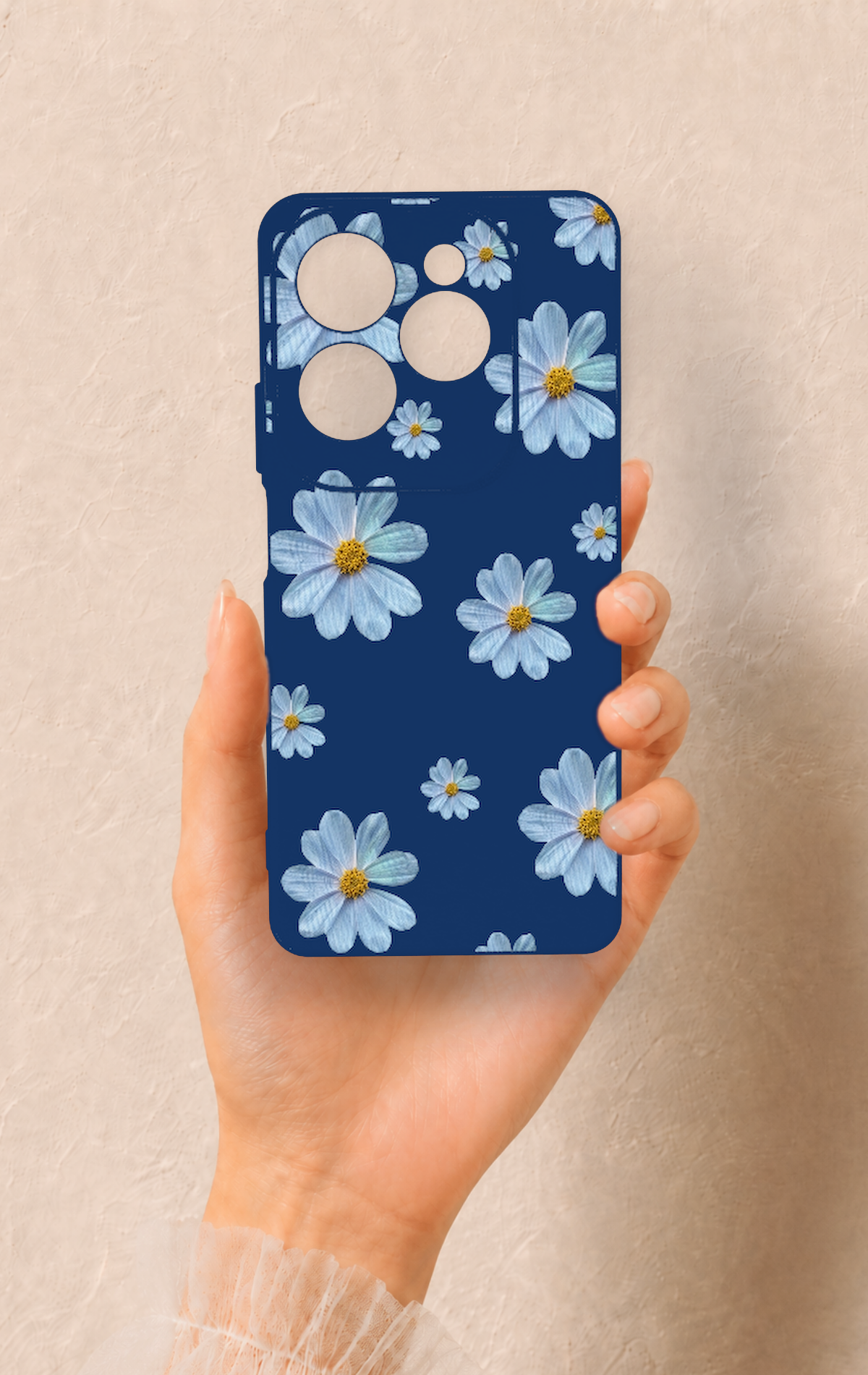 İnfinix Hot 40 Pro Uyumlu Mavi Papatya Desenli Silikon Kılıf