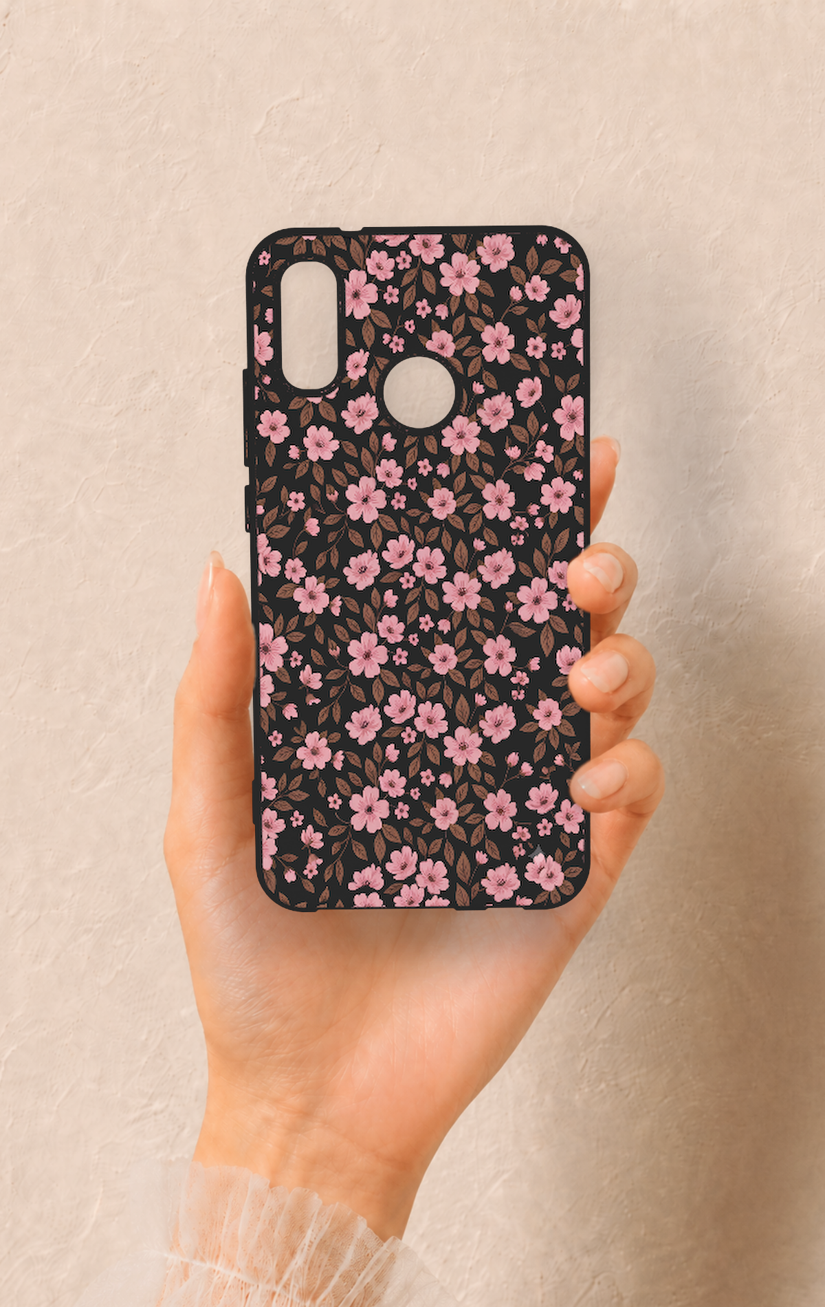 Huawei P20 Lite Uyumlu Mini Pembe Çiçek Desenli Silikon Kılıf