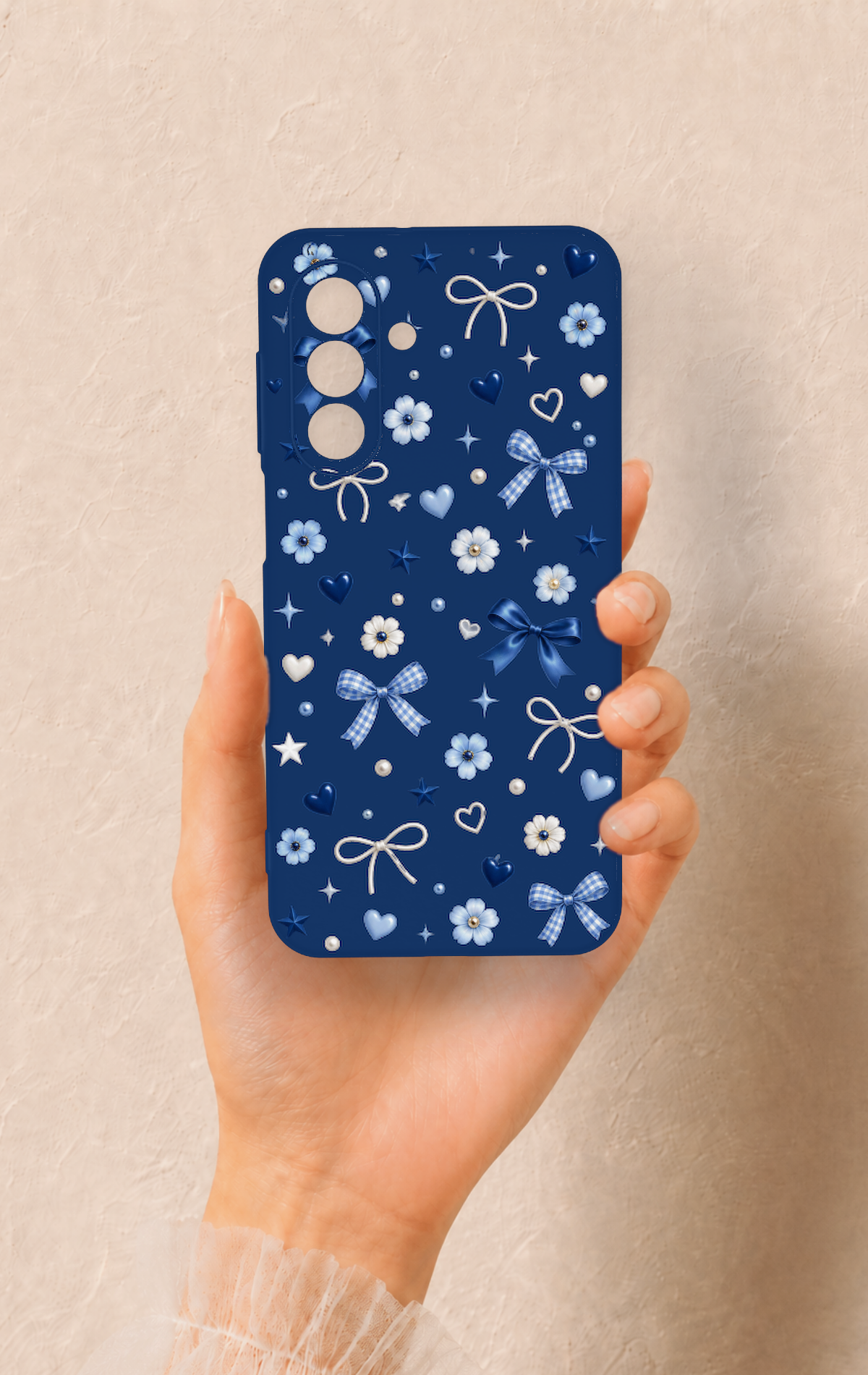 Samsung A17 Uyumlu Mavi Papatya Fiyonk Desenli Silikon Kılıf