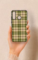 Huawei P30 Lite Uyumlu Zeytin Yeşili Ekose Desenli Silikon Kılıf