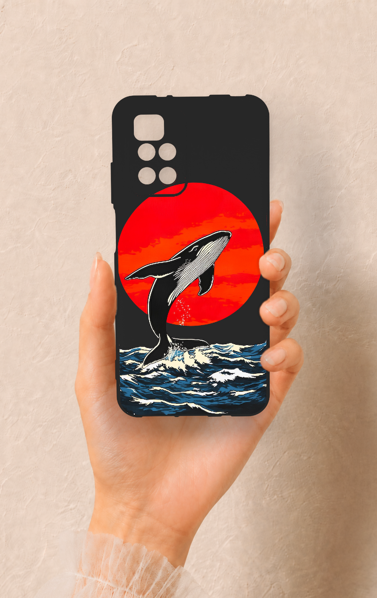 Redmi 10 2022 Uyumlu Kırmızı Güneş Balina Desenli Silikon Kılıf