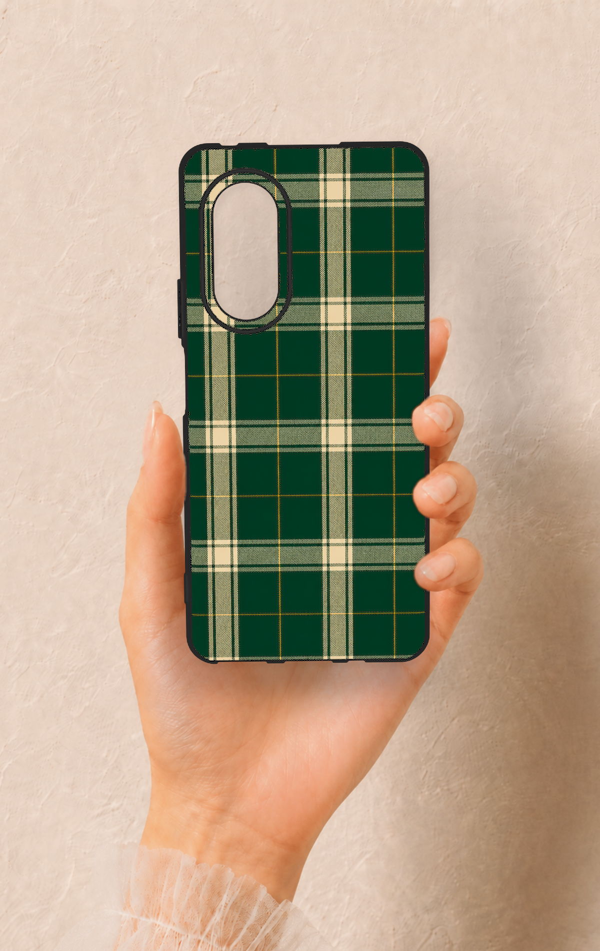 Huawei Nova 9Se Uyumlu Klasik Yeşil Ekose Desenli Silikon Kılıf