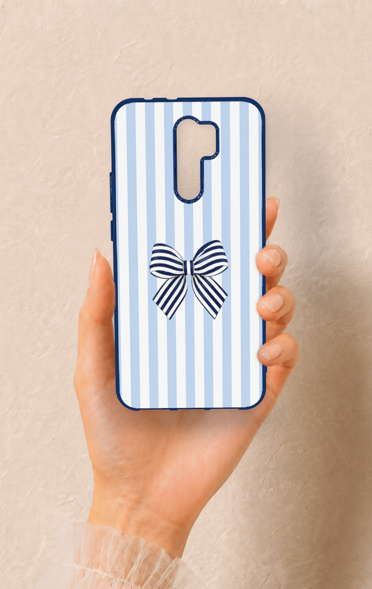 Redmi 9 Uyumlu Mavi Beyaz Kurdele Desenli Silikon Kılıf