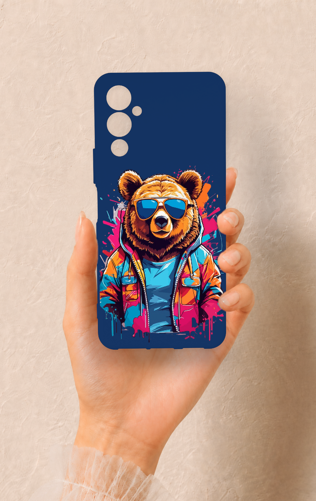 Tecno Pova Neo 4 Uyumlu Gözlüklü Ayı Desenli Silikon Kılıf