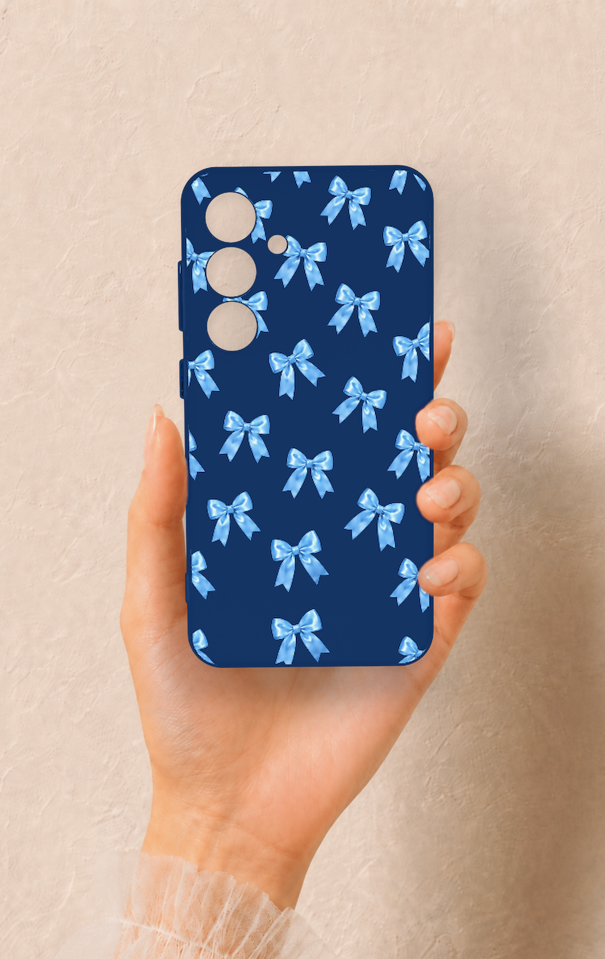 Samsung S24 Uyumlu Mavi Fiyonk Kurdele Desenli Silikon Kılıf