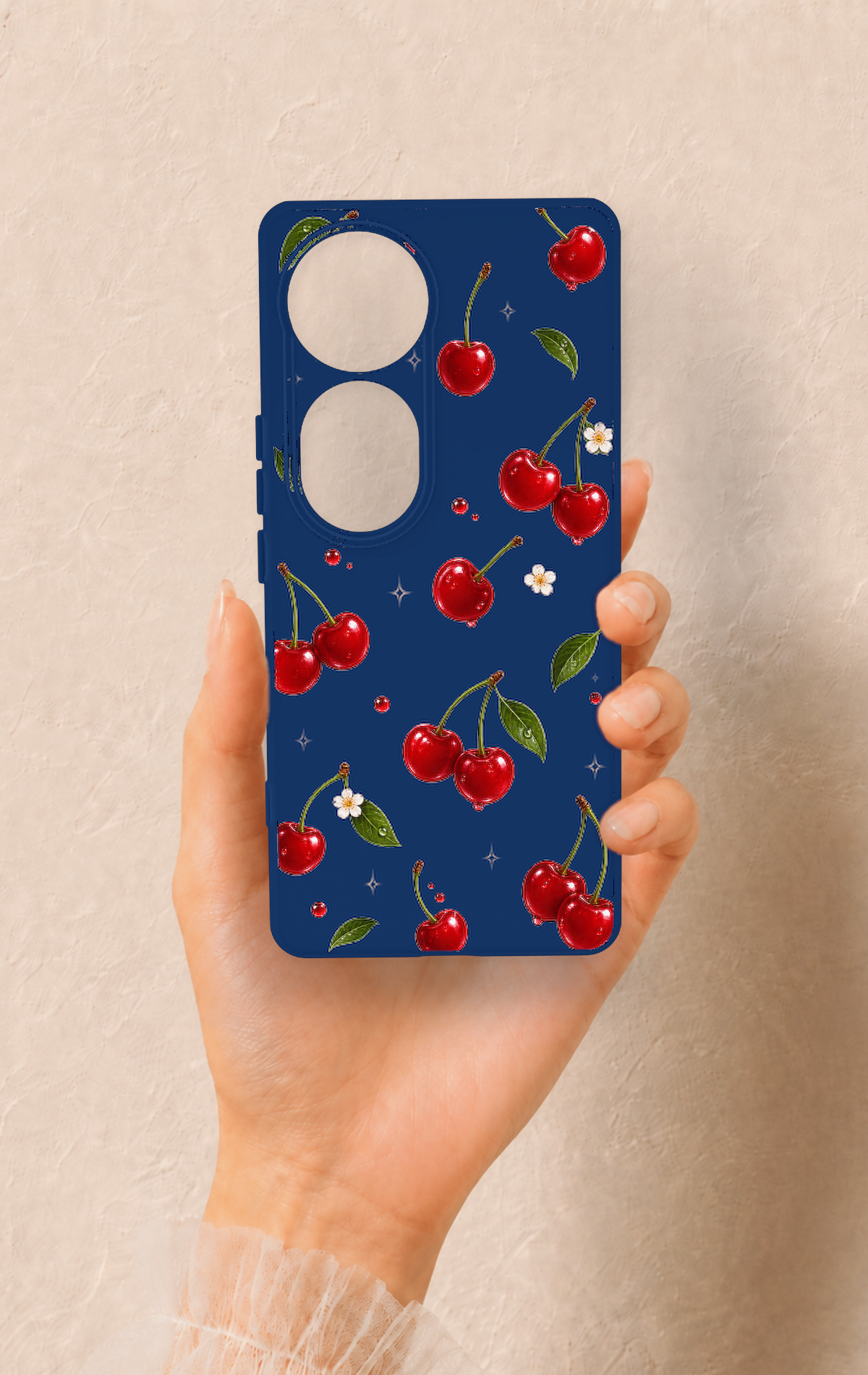 Vivo V40 Uyumlu Kiraz Papatya Desenli Silikon Kılıf