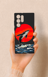 Samsung S22 Ultra Uyumlu Kırmızı Güneş Balina Desenli Silikon Kılıf