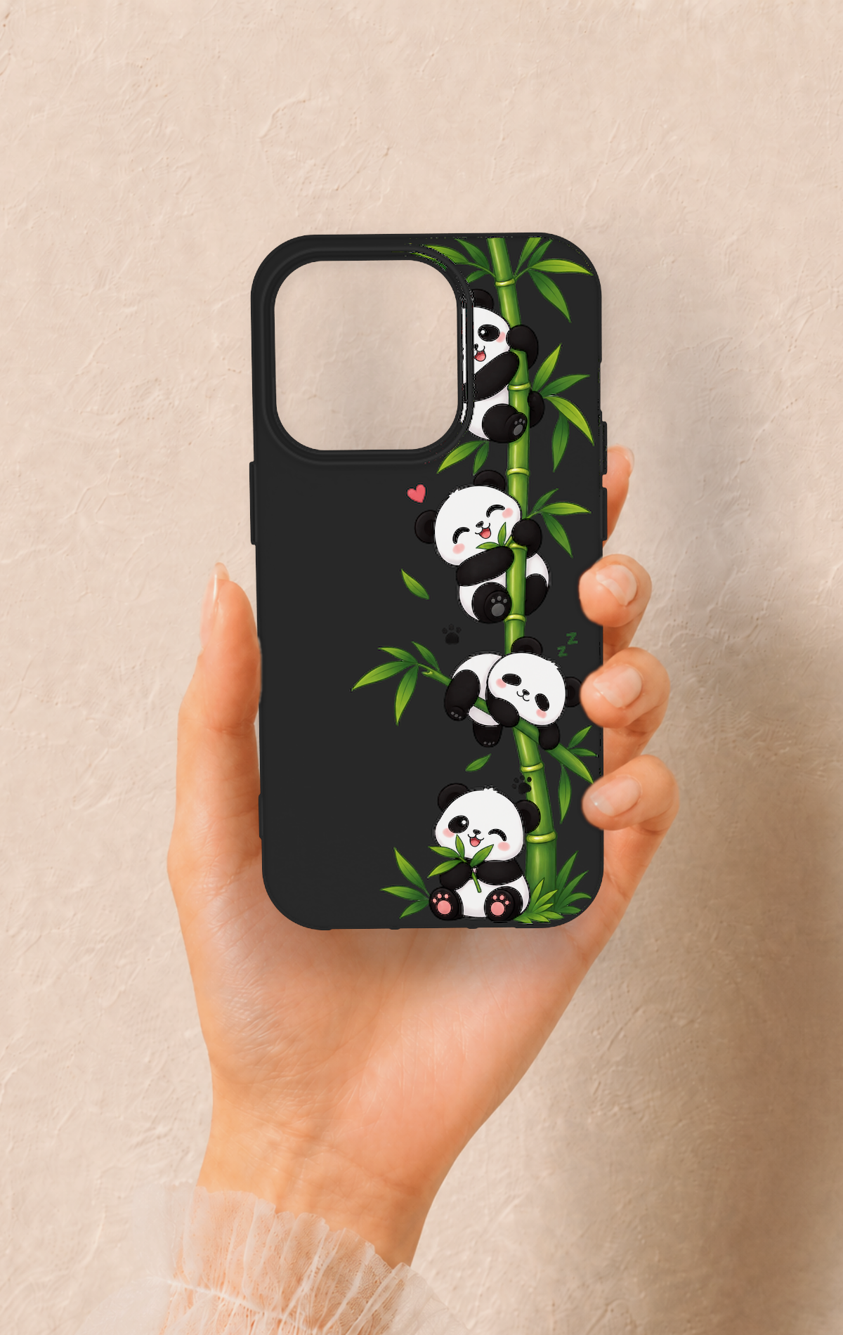 iPhone 14 Pro Uyumlu Sevimli Panda Bambu Desenli Silikon Kılıf