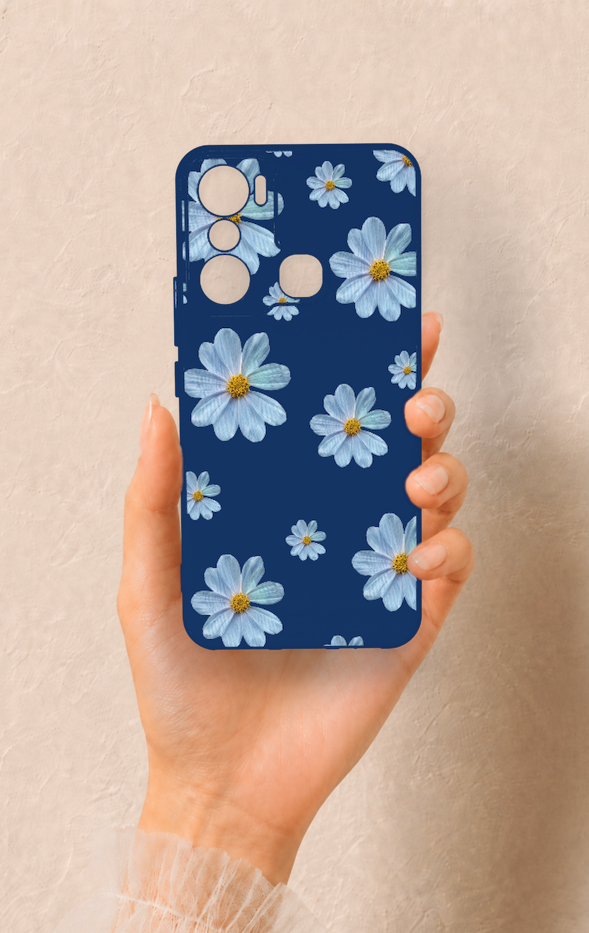 İnfinix Hot 20i Uyumlu Mavi Papatya Desenli Silikon Kılıf
