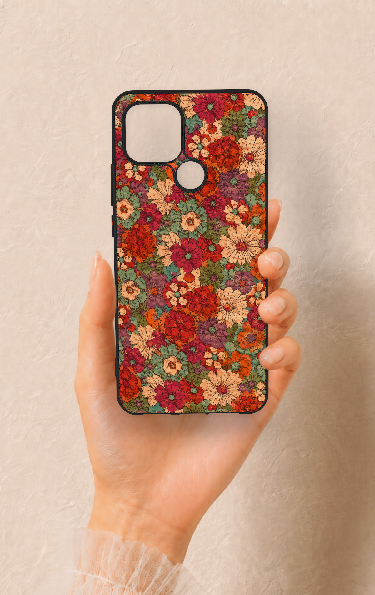 Oppo A15 Uyumlu Pastel Çiçek Bahçesi Desenli Silikon Kılıf