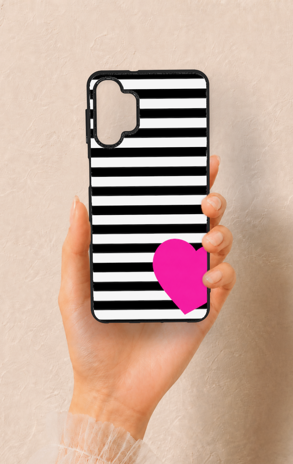 Samsung A32 Uyumlu Çizgili Kalp Desenli Silikon Kılıf